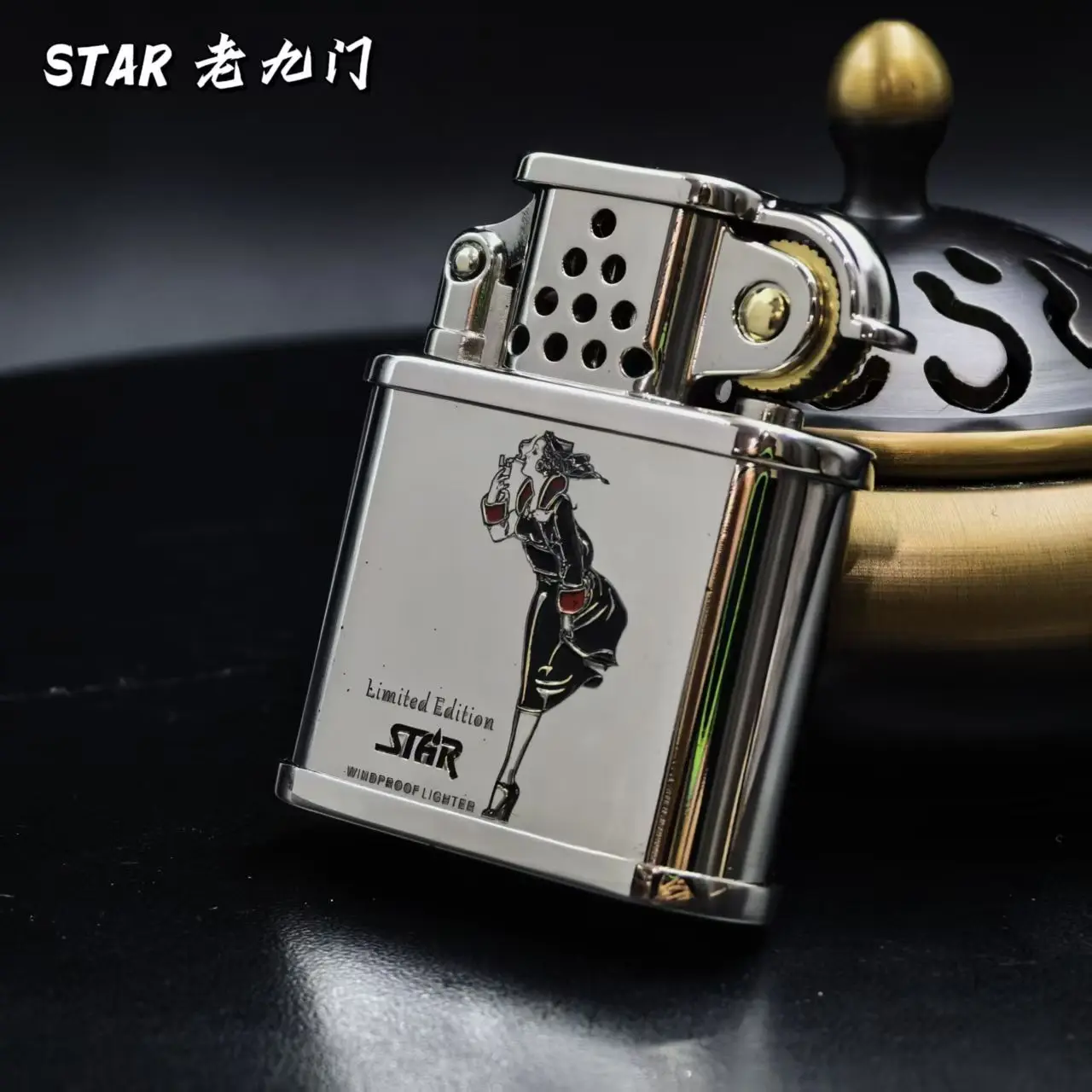 

STAR Ретро Серебряная гравировка керосиновая зажигалка никель-серебро классический металлический шлифовальный круг зажигалка для сигарет