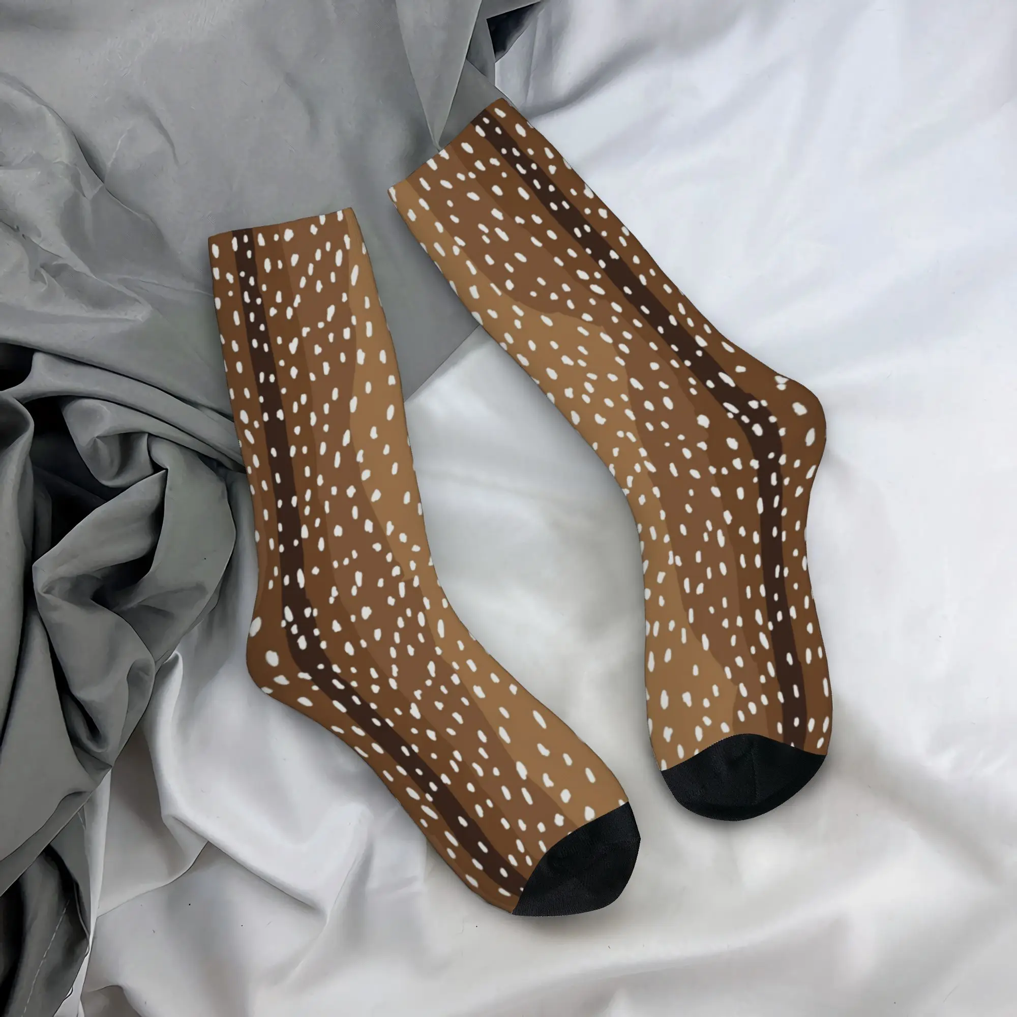 Brown Base Light Antelope Spot Design Theme Crew Socks Outfits for Men Cozy Crew Socks