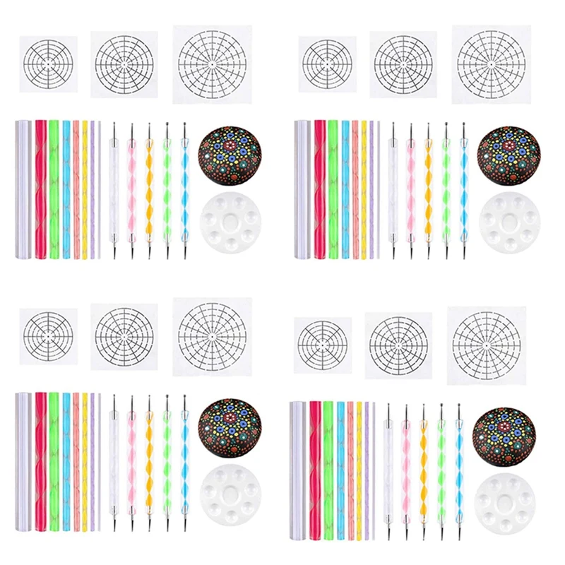 Mandala Dotting Stencil Tools Rock Painting Kit Ball Stylus Dotting Tools Include Stencil, Paint Tray (68 Pack)