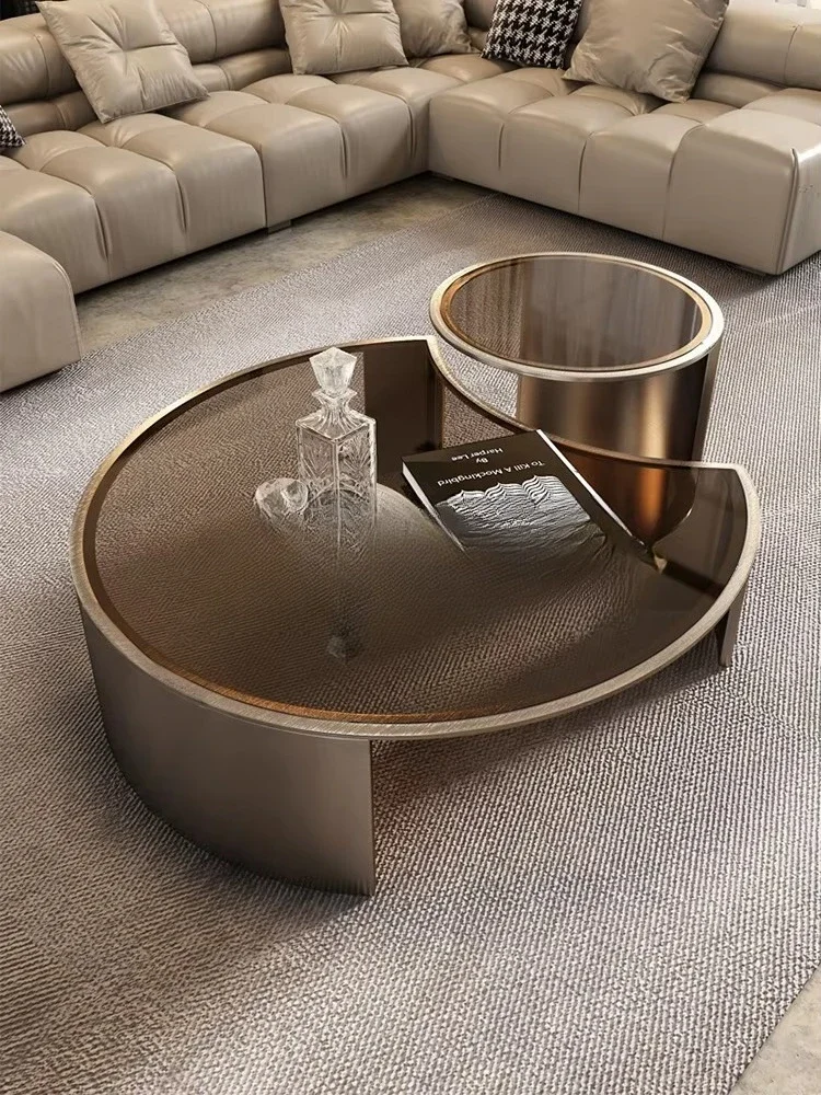 Last Half Moon Glass Tea Coffee Table Villa Living Room Center Table