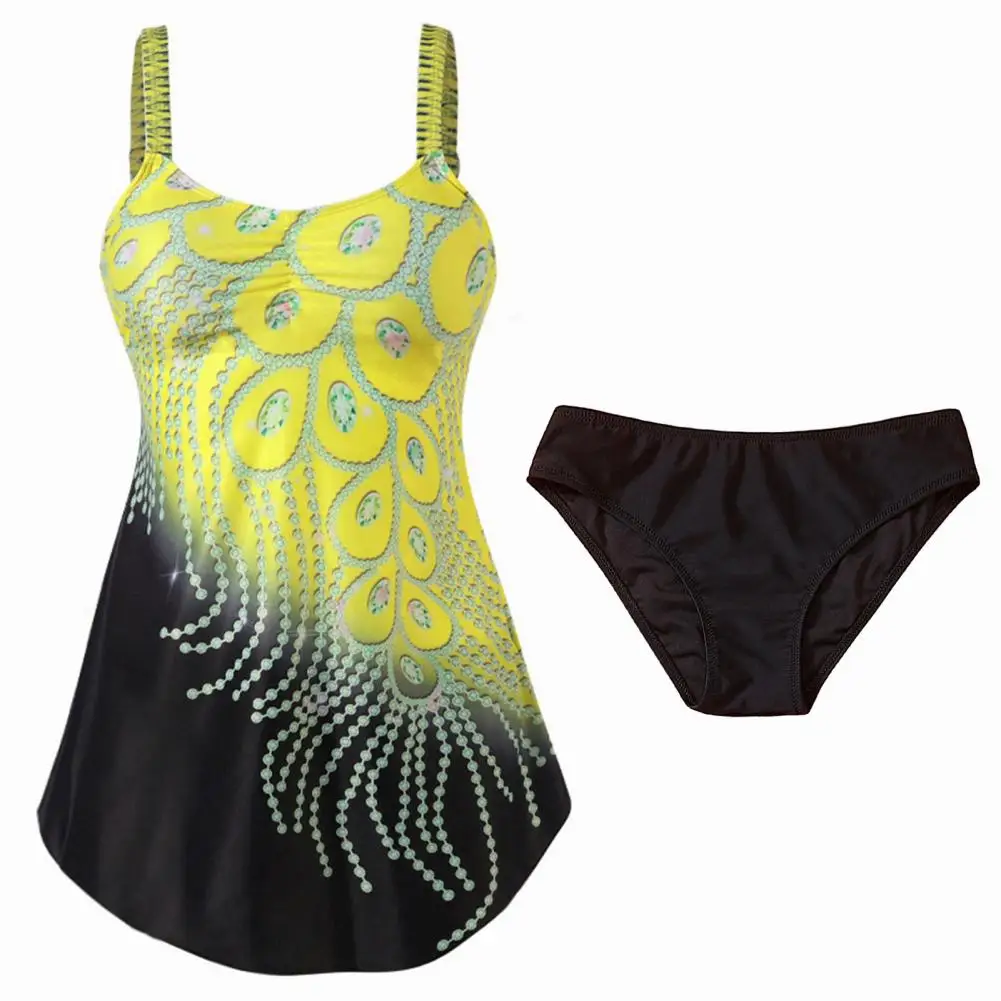 Women Tankini Briefs Set Gradient Peacock Print Swimsuit Tummy Control Sexy Two Piece Set Bathing Suit Women Swimwear Beachwear