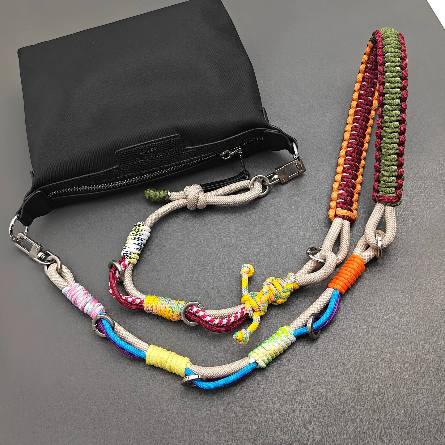 Black DIY Hand-braided Paracord Bag Strap Outdoor Multifunctional Anti-lost Adjustable Camera Phone Lanyard Shoulder Strap