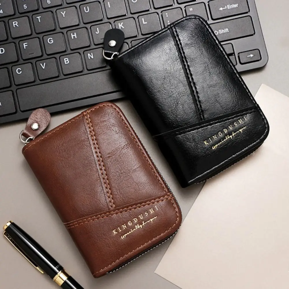 

Multi-position Men's Short Wallet Large Capacity Durable Male Leather Purse Card Holder Anti-degaussing Pocket Purse Male