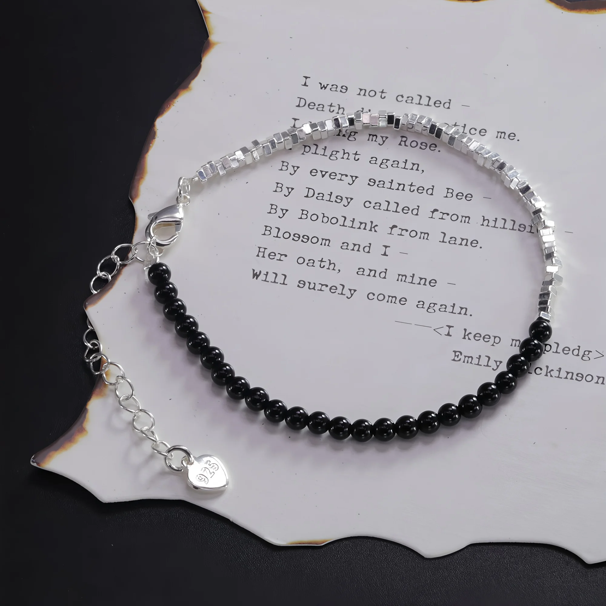 VENTFILLE 925 Sterling Silver Bracelet For Women Natural Black Agate Beads 4mm Cute Office Jewelry Friend Gift Dropshipping