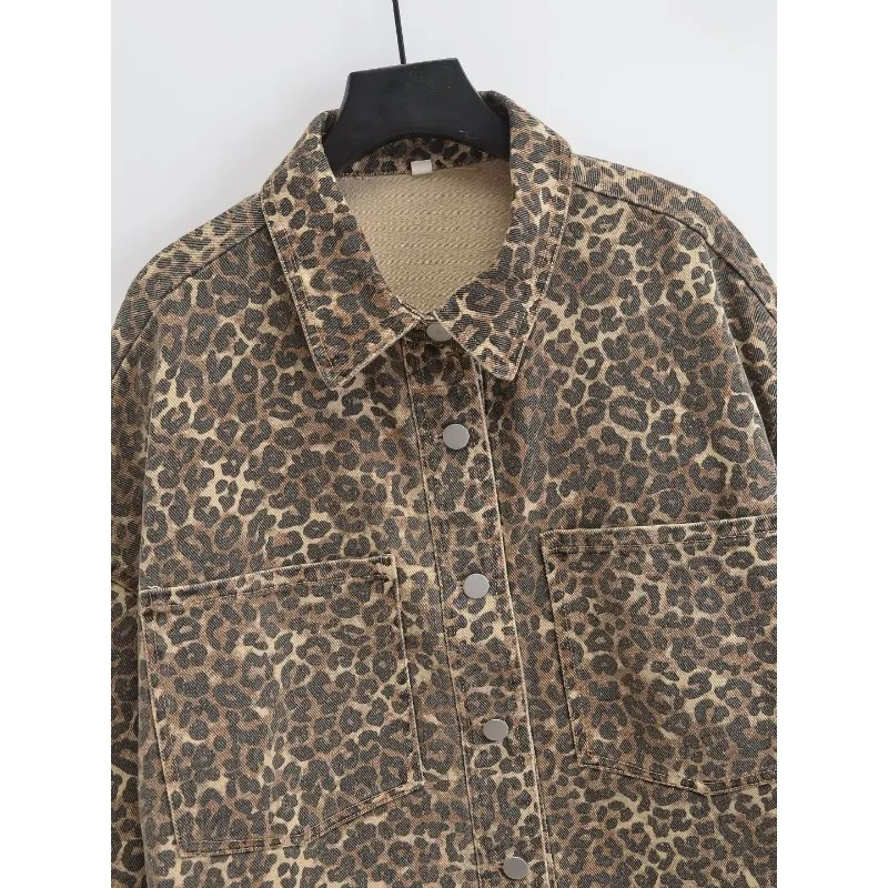 TRAF ZR Lady Jackets Women\'s Autumn Coat Leopard Print Blouses Jacket Y2k Vintage Top American Vintage Urban Coats New in Coats