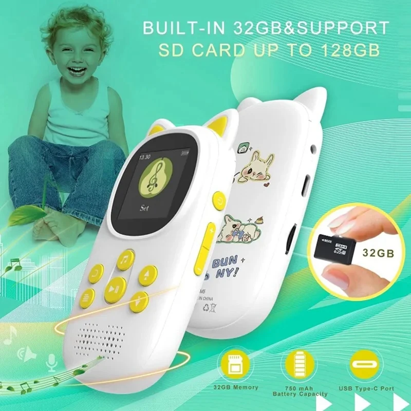 32GB MP3 Player Bluetooth,Portable Music Player For Kids Built-In HD Speaker Support Voice Recording Pedometer FM Radio