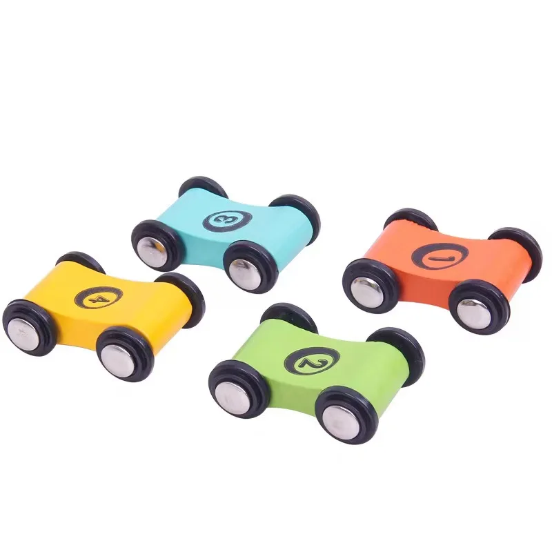 4PCS Wooden Four-Wheel Track Glide Gliding Car Children Inertia Racing Mini Digital Train Accessories Toys