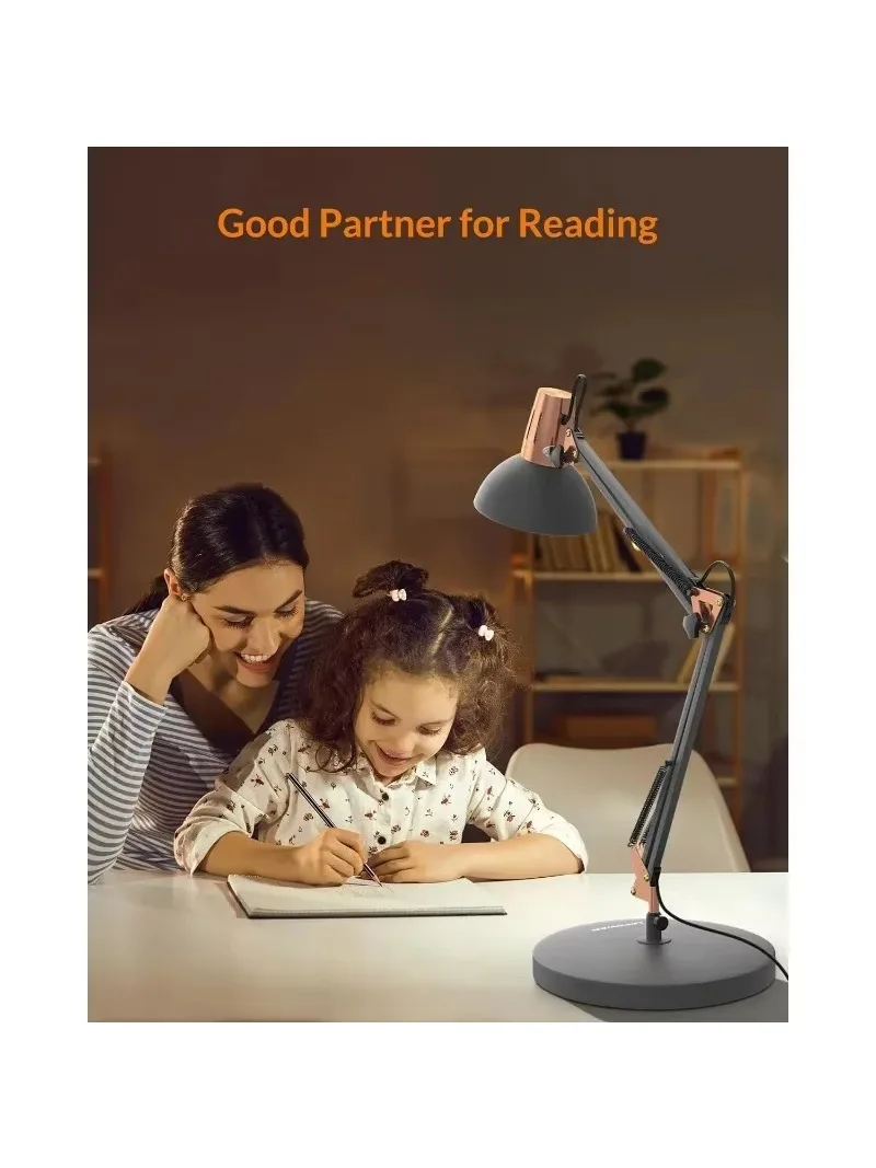 Desk Lamp, Adjustable Goose Neck Architect Table Lamp with On/Off Switch, Swing Arm Desk Lamp with Clamp,Eye-Caring Reading Lamp