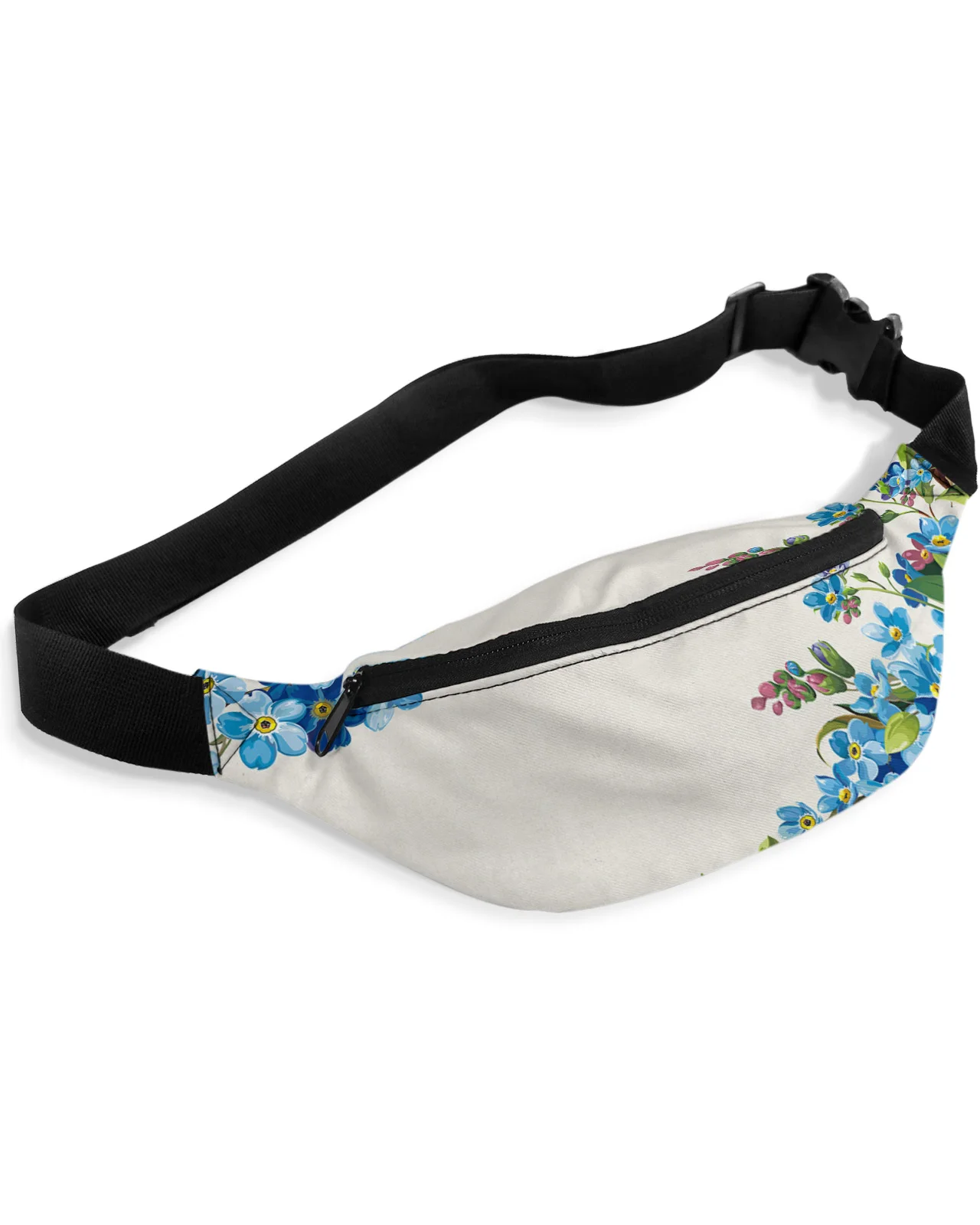 Blue Watercolor Flowers Waist Packs for Women Waterproof Outdoor Sports Waist Bag Unisex Crossbody Shoulder Bag