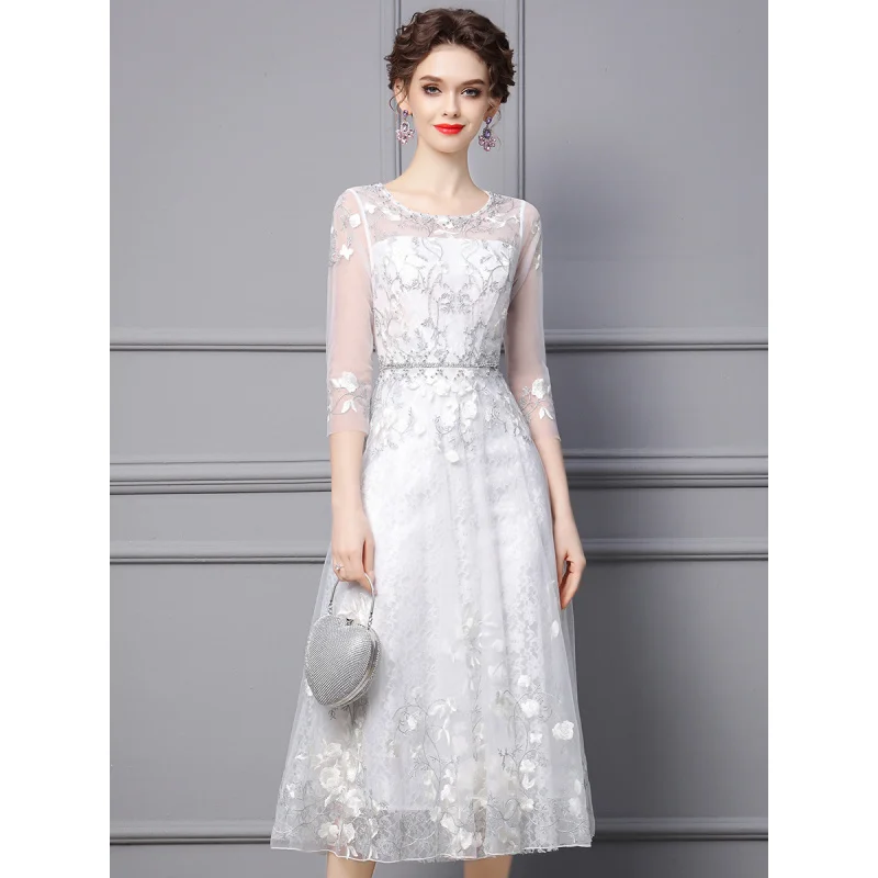 White Fairy Style2024Spring New Elegant High-Grade Embroidered Beaded Long Dress