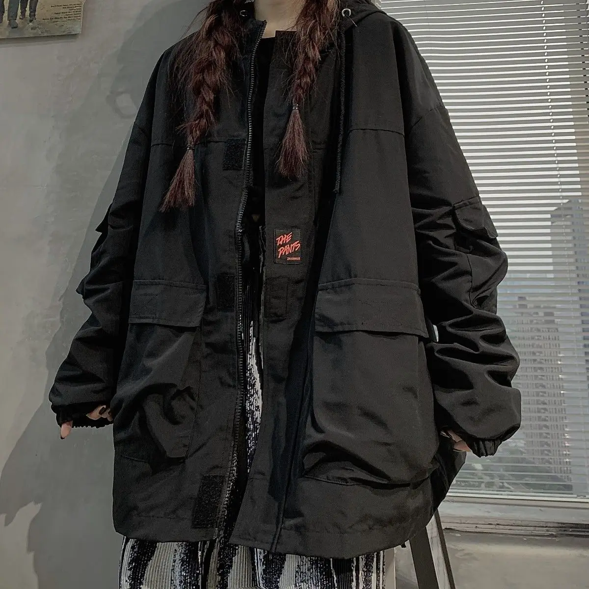 

Black Versatile Work Clothes Windbreaker Jacket Top Spring And Autumn Monsoon Loose Coat Women's Fashion