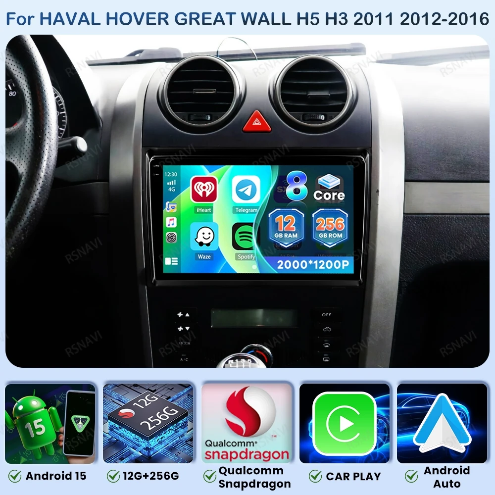 Radio de coche Android 15 para Haval Hover Great Wall H5 H3 2011 2012-2016 Autoradio estéreo 5G WIFI Viedo Player DVD BT navegación GPS
