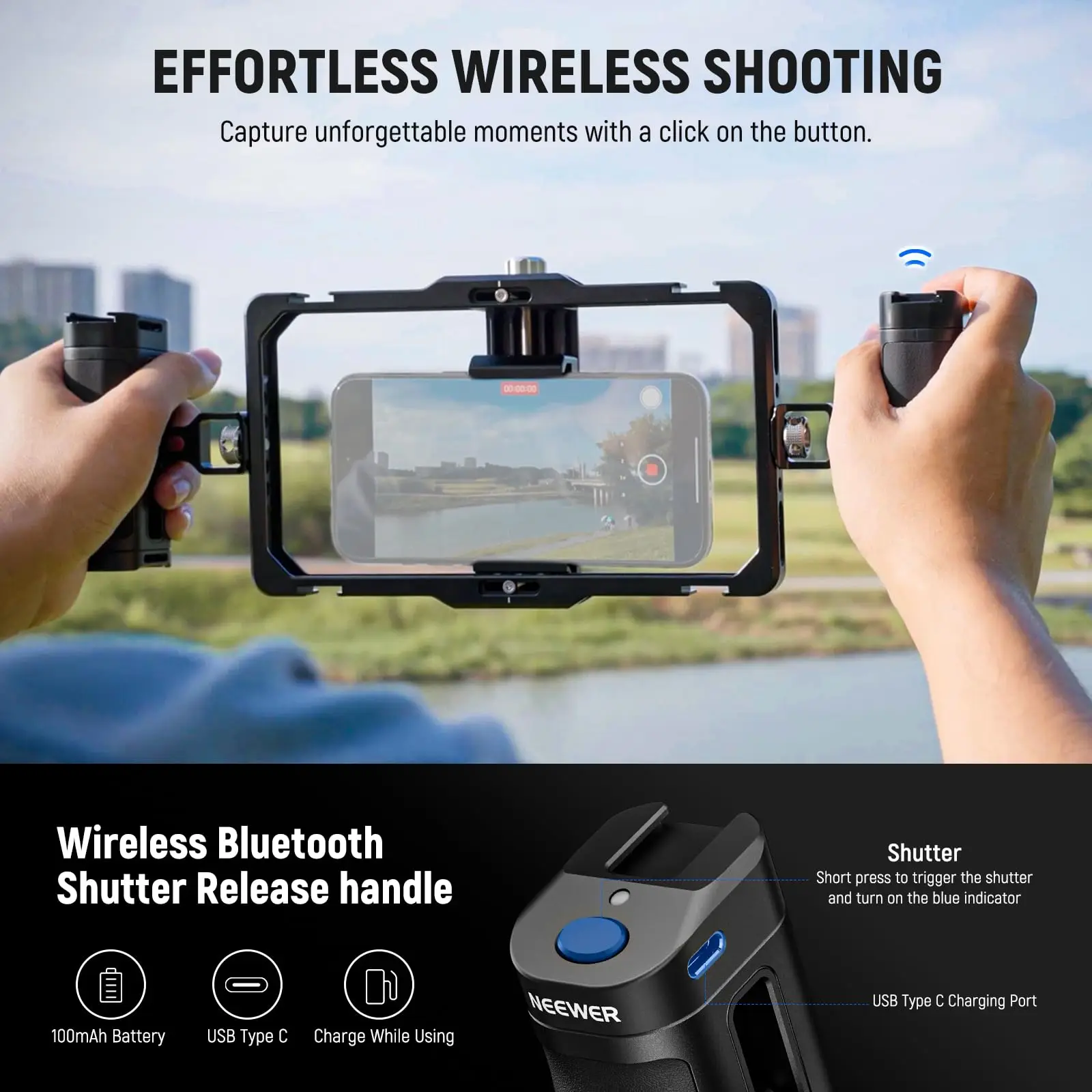 Phone Cage Video Rig with Bluetooth Shutter Side Handle Grips for iPhone 16 15 Pro Max 15 Pro Galaxy S24 Ultra