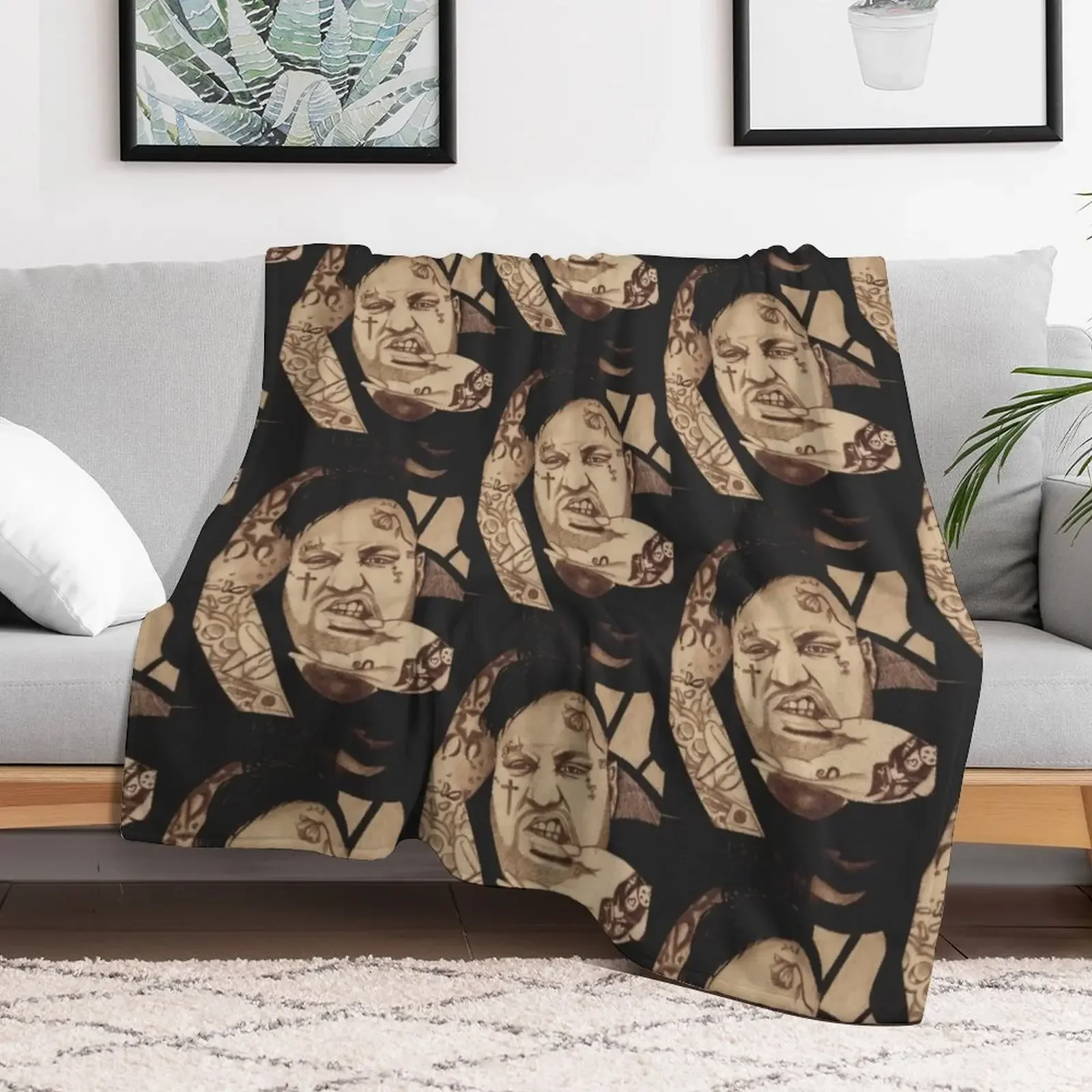 Jelly Roll Hand Drawn Portrait Throw Blanket Flannel Hair Bed Blankets