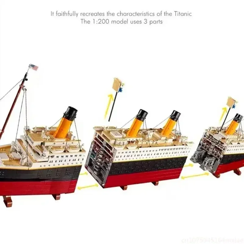 Em estoque 99023 compatível 10294 titanic grande barco de cruzeiro navio a vapor tijolos blocos de construção crianças brinquedos diy presentes amor