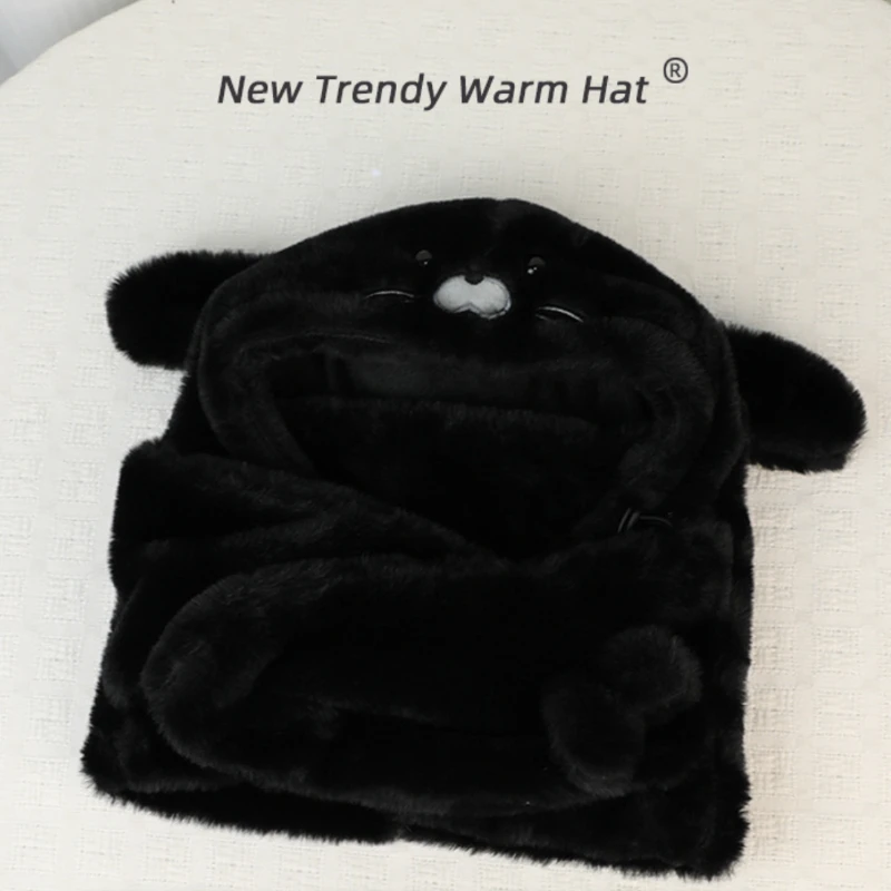Niedlicher Plüsch-Hoodie-Schal für Damen, Winter-Warmer Fleece-Windbreaker Nackenwärmer für Outdoor-Skifahren und Alltag, Einheitsgröße – Detail 4