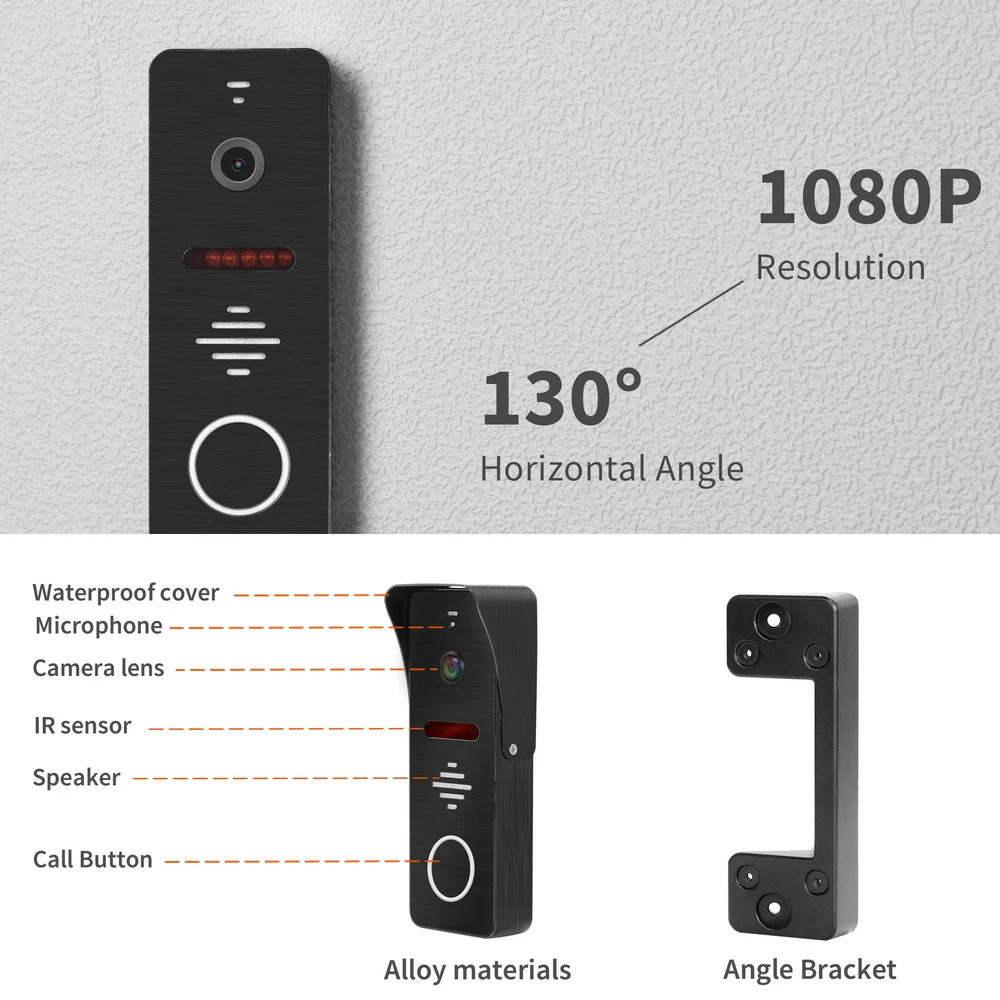 Doorbell Visual Intercom Outdoor 1080P IP65 Waterproof Infrared Night Vision with RFID Swipe Card