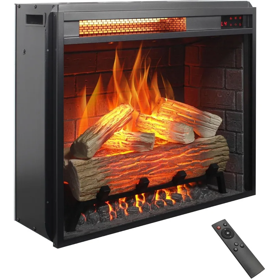

23 Realistic Electric Fireplace Insert with Remote Control for Cozy Living Room Ambiance 4-Color Adjustable Flames 9-Hour Timer