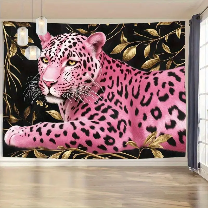 VIKAMA Wandteppich mit rosa Panther-Motiv, Wildtier-Wandteppich, Polyester-Wandbehang für Schlafzimmer, Wohnheim, Musik, E-Sport-Raum, Retro-Heimdekoration