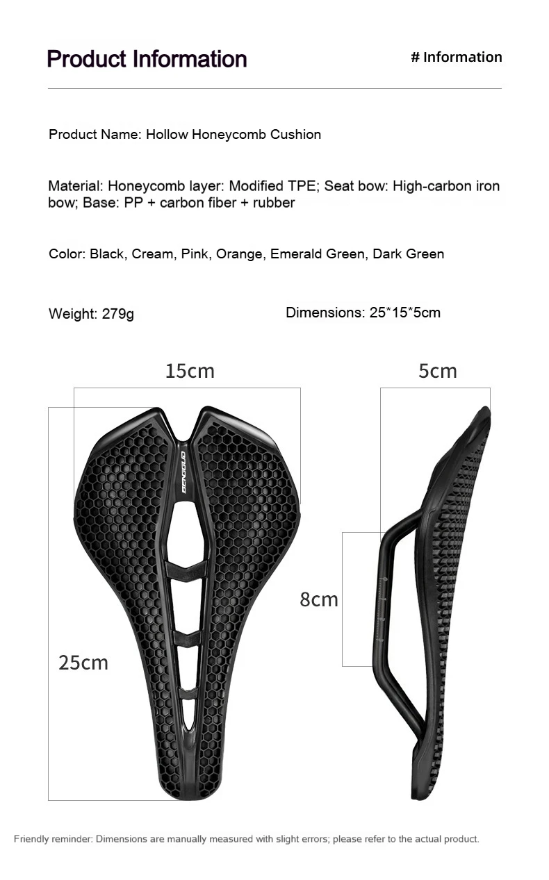 BENGGUO 3D Bionischer Wabensitz für MTB Rennrad Sitzkissen Kohlefaser Hohl Komfortabel Atmungsaktiv Fahrradsitz Zubehör – Detail 5