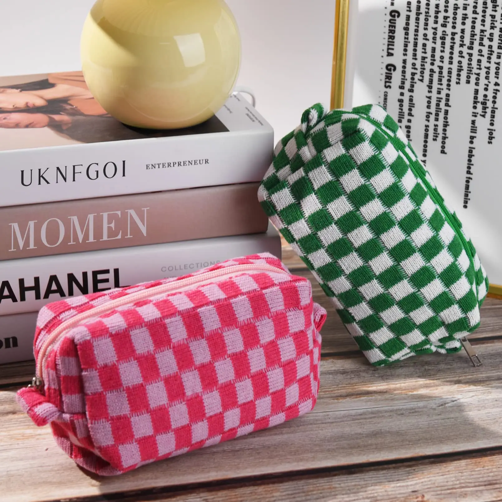 Large Checkerboard Makeup Bag Women Girls Portable Travel Essential Pouch Purse Toiletry Bag Organizer Storage Pencil Case