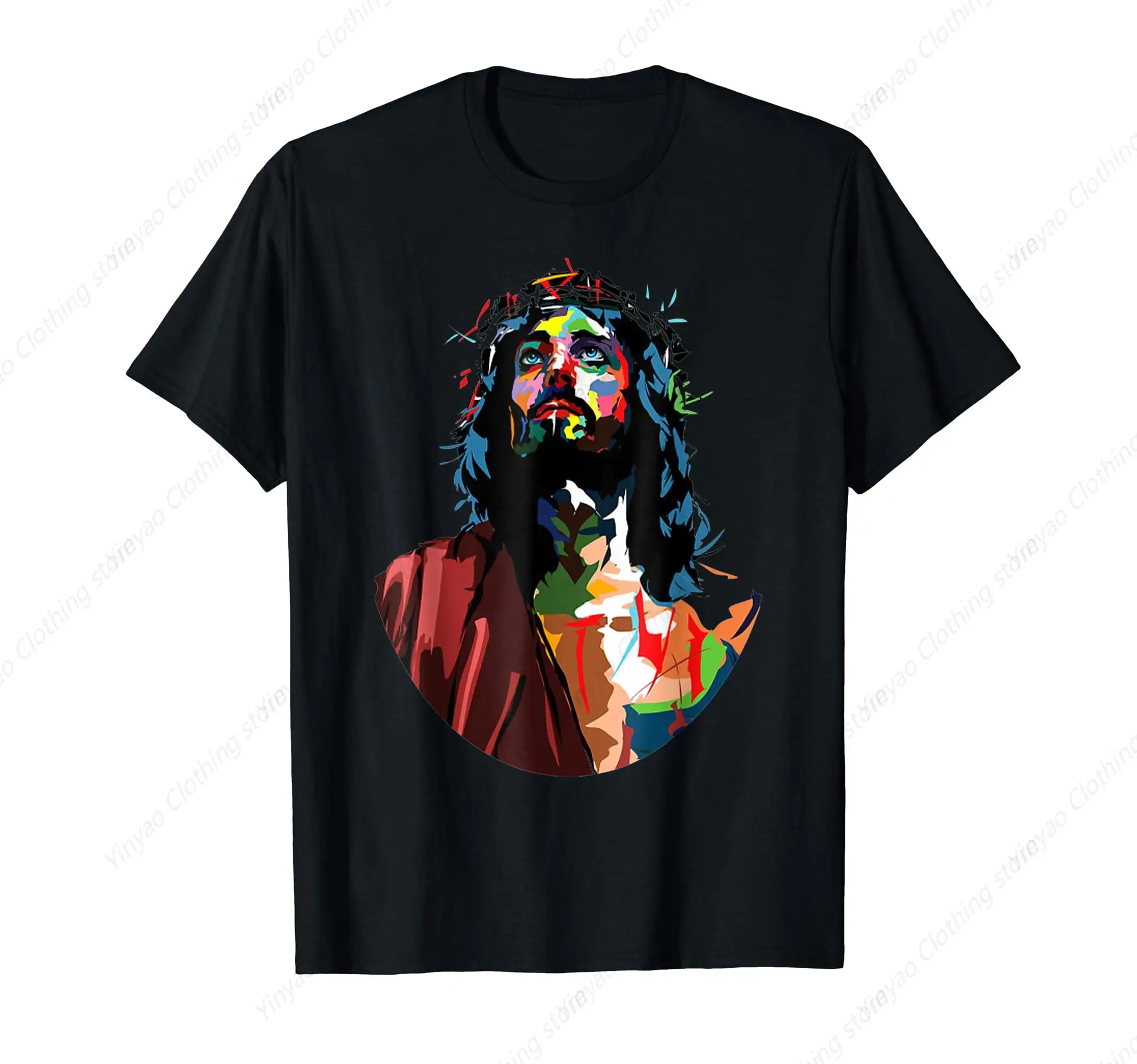 

Christian Printed Pattern Men'S T-Shirt Cool Personality Jesus Shirt Pure Cotton Round Neck Gift Short Sleeved