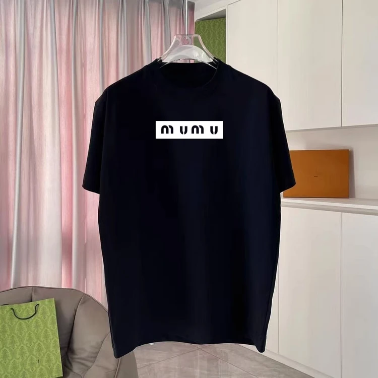 

25 Years New Miu Short-sleeved T-shirt Pure Cotton Printed Letter Logo Loose Round Neck Men's and Women's Fashion Brand
