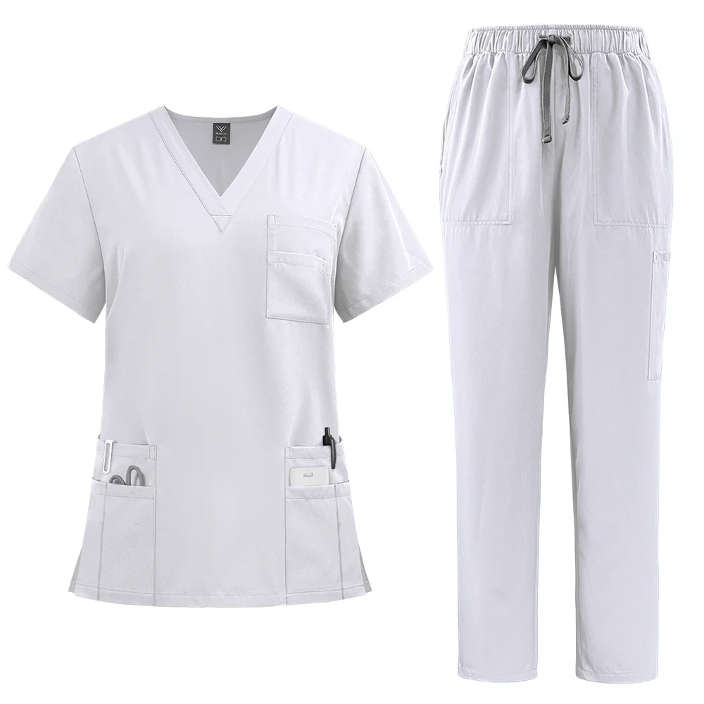 

Doctor Nurse Clinical Pharmacy Work Uniform Surgical Gown Hand Washing Gown Straight Leg Pants Solid Color V-neck Set