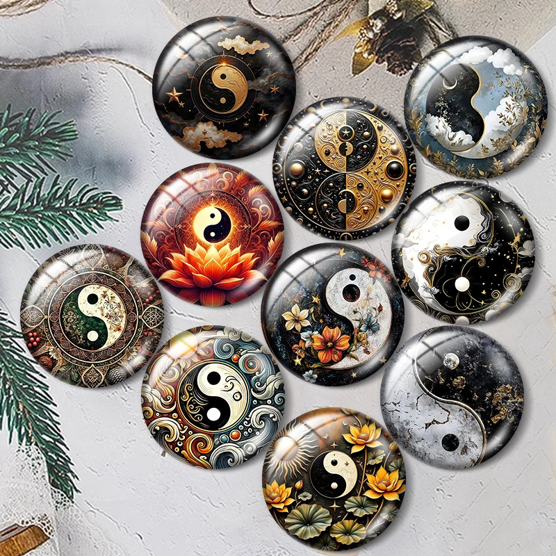 Инь Ян Тай Чи узор 12/18/20/25 мм стеклянный браслет-кабошон кулон кольца для ювелирных изделий демонстрационные серьги назад Изготовление выводов