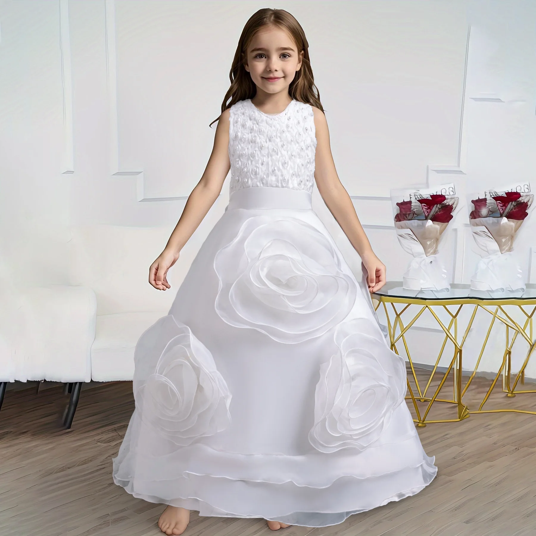 

Elegant Girl Party Dress Suitable for girls 4-10 Years Old Girl Dress Shoulder off Wedding Dress Ball Gown Lon Dress