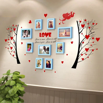 

9 Photo Frames Bedroom Decoration Wall Creative 7 "Solid Wood Photo Wall Frame Wall Stickers Combination DIY Frame Decoration