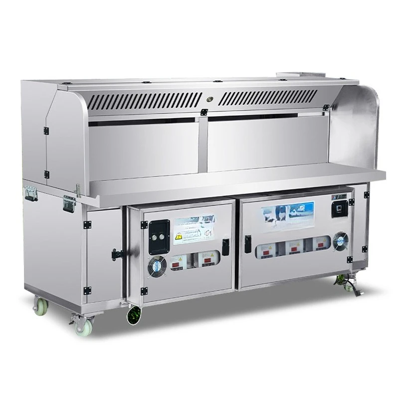 

Commercial smokeless barbecue truck Outdoor stall, mobile barbecue grill cooking truck Stainless steel fume purification