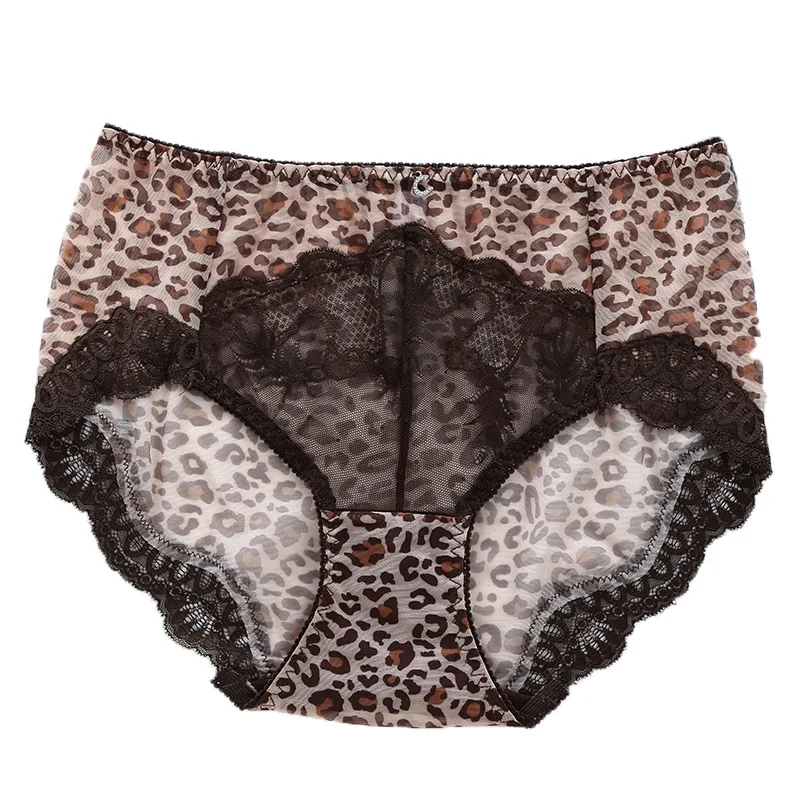 2PCS Clearance  Sexy Female Leopard Pattern Briefs Panther Printed with Leopard and Beautiful Lace Freedom Underwearr Dulasii