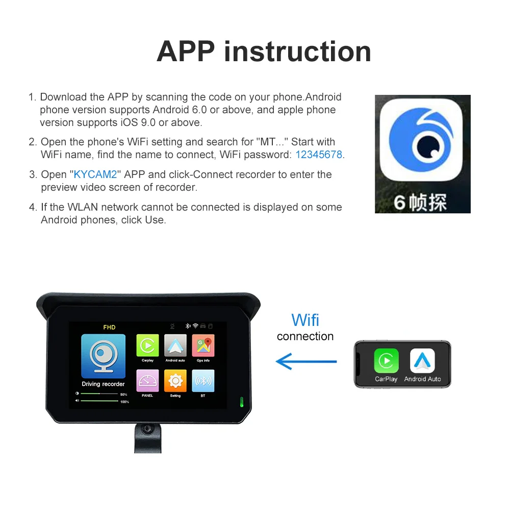 Portable 5 Inch Motorbike Outdoor GPS Navigation Motorcycle Apple CarPlay Android Auto 1080P Front Back DVR Camera