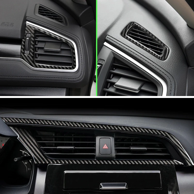 Car Carbon Fiber Center Control Panel Dashboard / Side Air Condition Outlet Cover Sticker Trim For Honda Civic 10th Gen 16 - 19