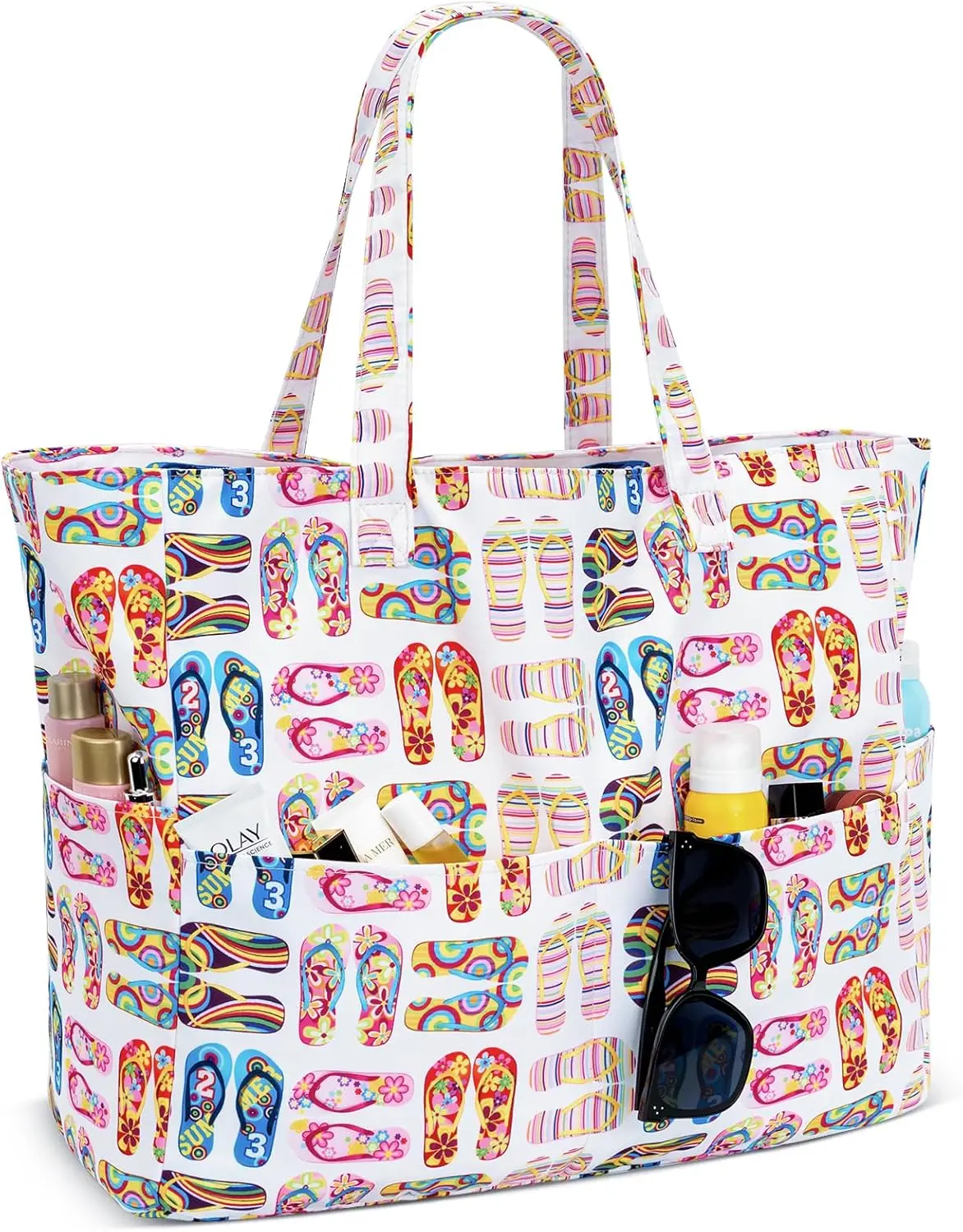 

Foldable Beach Bag for Women with Zipper Pocket, Casual Hobo Tote for Vacation Essentials