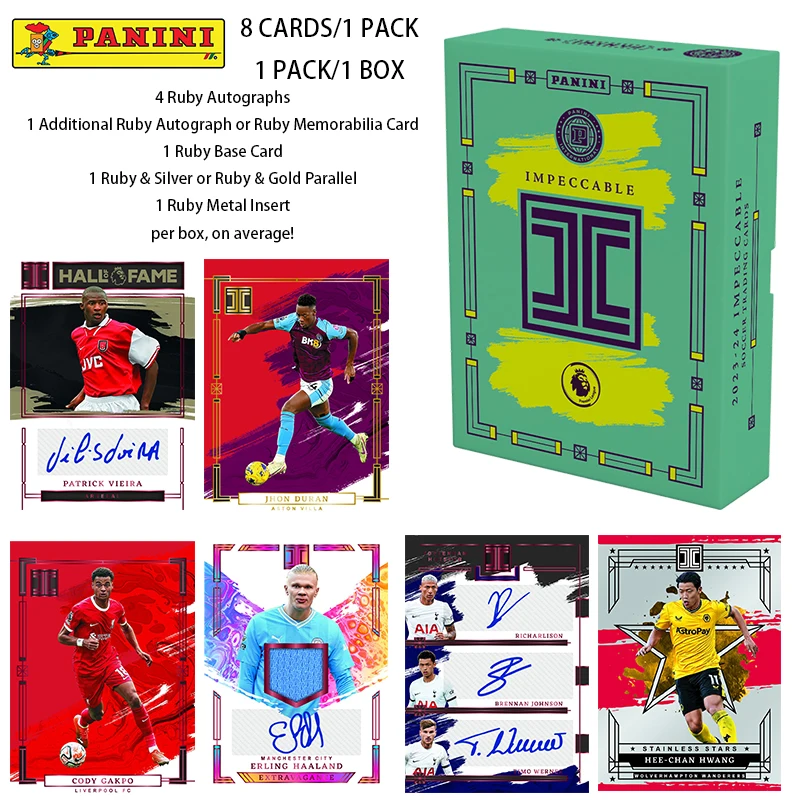 

Panini 2023-24 Impeccable Hobby International Box Football Star Haaland Mbappe Messi Cr7 Официальные коллекционные карты Подарочная коллекция