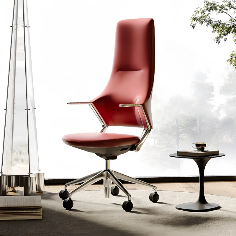 Leather boss high-end office chair comfortable Italian manager chair simple fashion light luxury red president chair