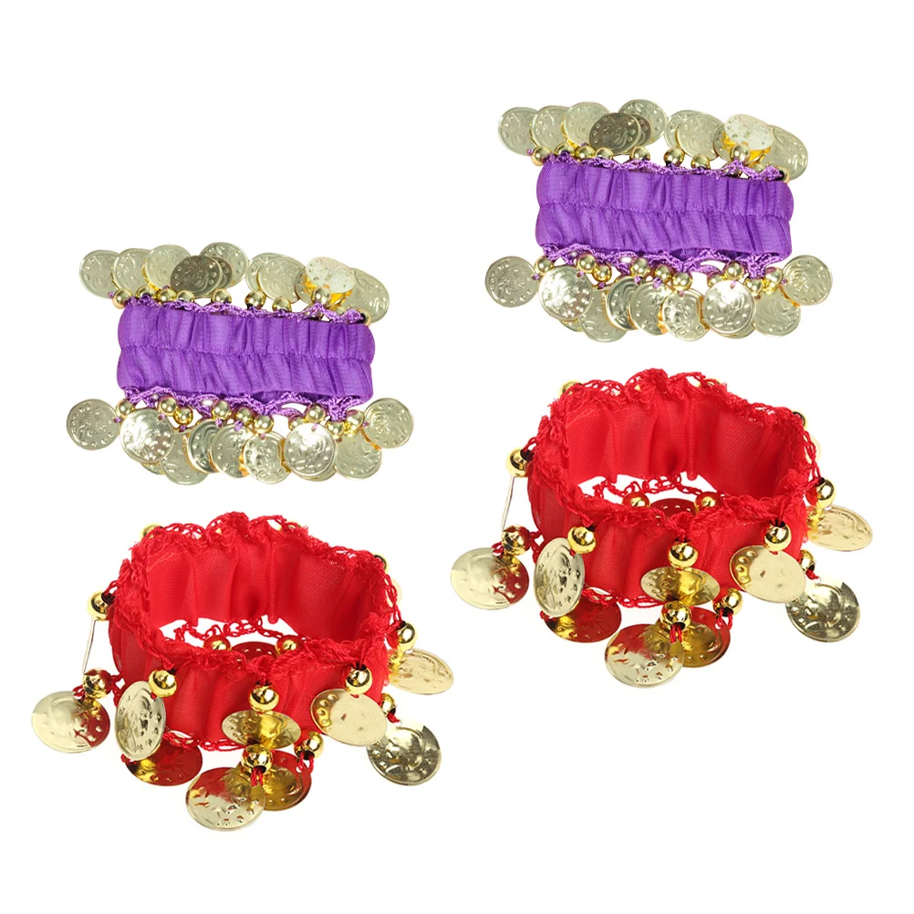 

2pcs Belly Dance Bracelet Lightweight Coin Tassel Design Shiny Flexible Hand Chain For Women Performance Practice Accessory