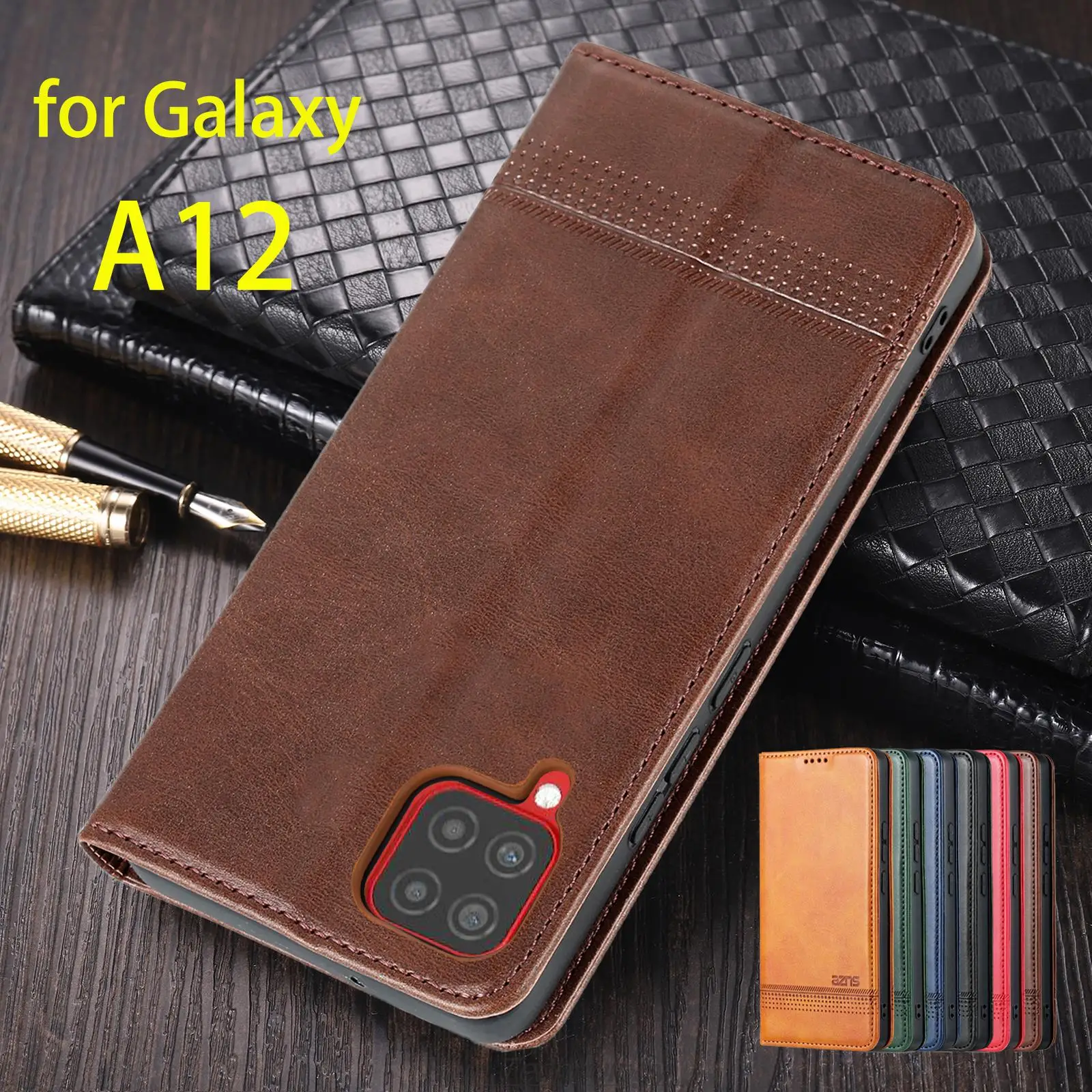 Deluxe Magnetic Adsorption Leather Fitted Case for Samsung Galaxy A12 A125F A127 Flip Cover Protective Case Capa Fundas Coque