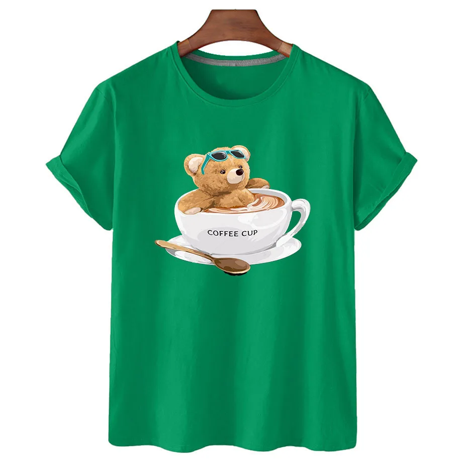 100% Cotton Racing Bear Print Short Sleeve T-Shirt Women's 2022 Summer Women's Casual T-Shirt Unisex Short Sleeve T-Shirt S-4XL