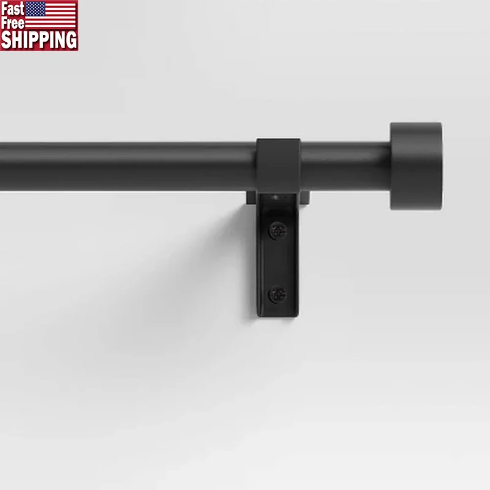 

28-48 Inch Easy Hang Curtain Rod Set Black Steel Single Rod with Round Finials and Mounting Hardware Window Decor