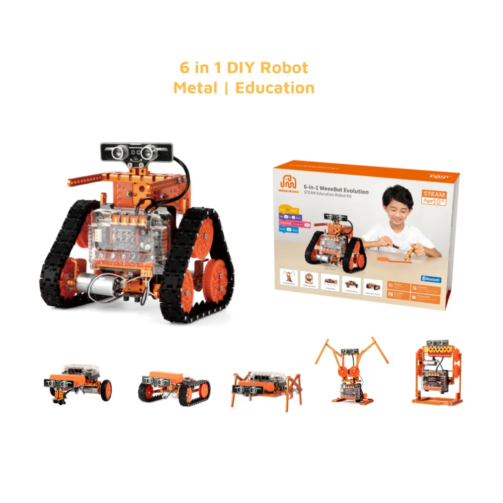 WEEEAMKE Metal 6 1 Stem Coding Remote Control Electric Assembly Car Chassis App Programmable ATmega328P Chip Robot Kit