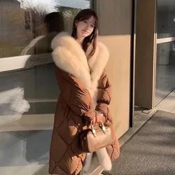 Women 2024 New Winter Thickened Warm Medium-length Section Goose Down Fur Coat Fox Fur Big Hair Collar Down Jacket Overcoat