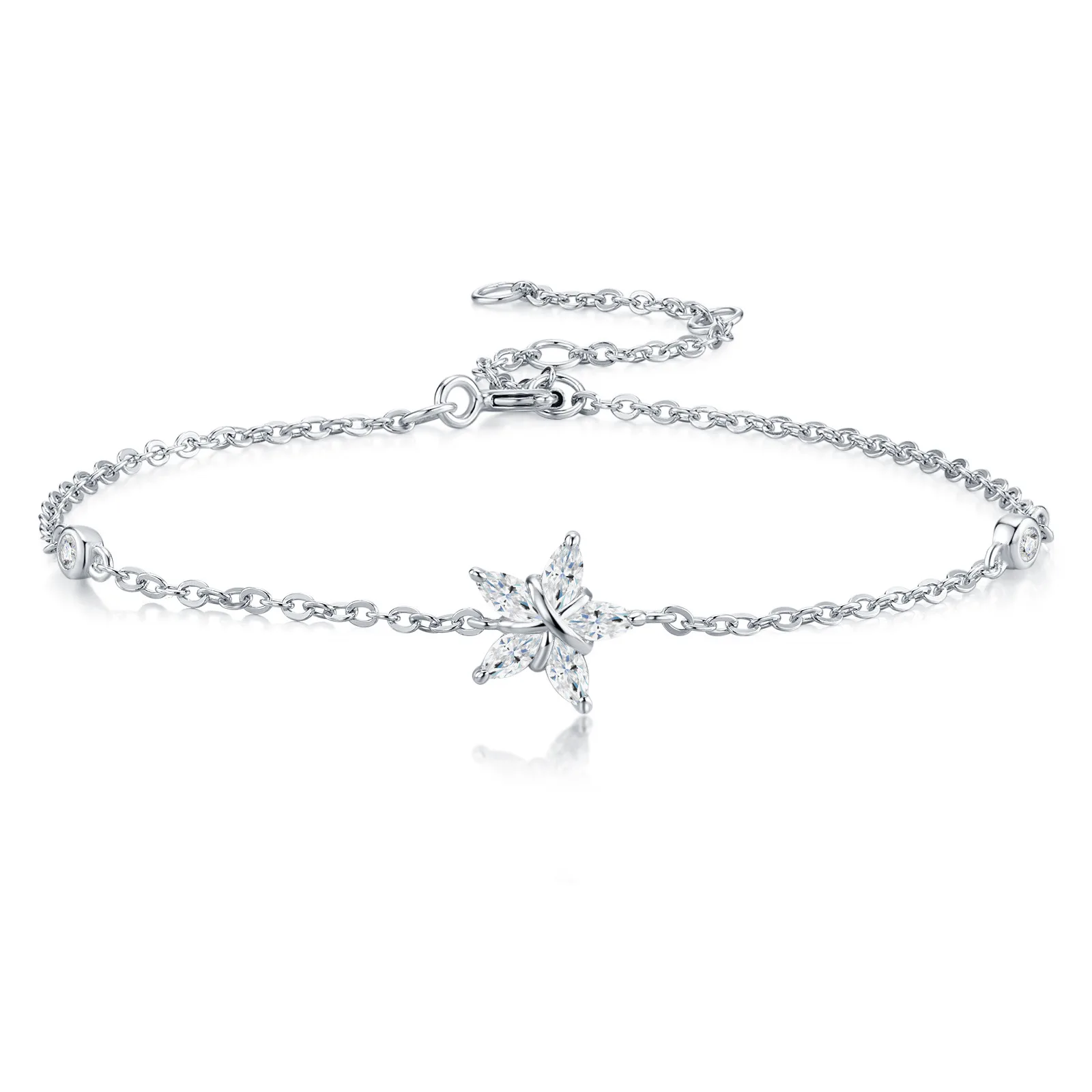 D-Color 2mm*4mm Marquise Moissanite 7-Stone Star Bracelet, Platinum Plated S925 Sterling Silver, Exquisite Fine Jewelry