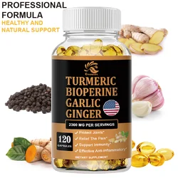 4-in-1 Turmeric Ginger Supplement with Pepperin 2360 Mg with Garlic Curcumin Black Pepper, for Joint, Digestive & Immune Support