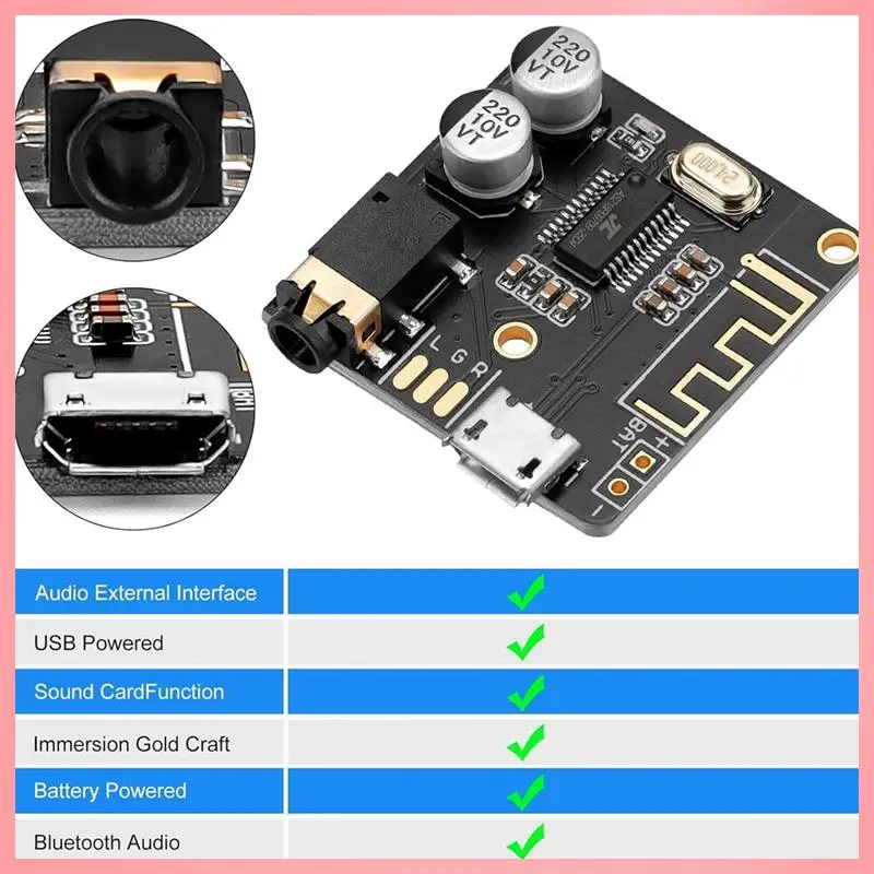 

Y23A-5Pcs Bluetooth Audio Receiver Board BT 5.0 Stereo Audio Amplifier 3.7-5V DIY Car Speaker Amplifier