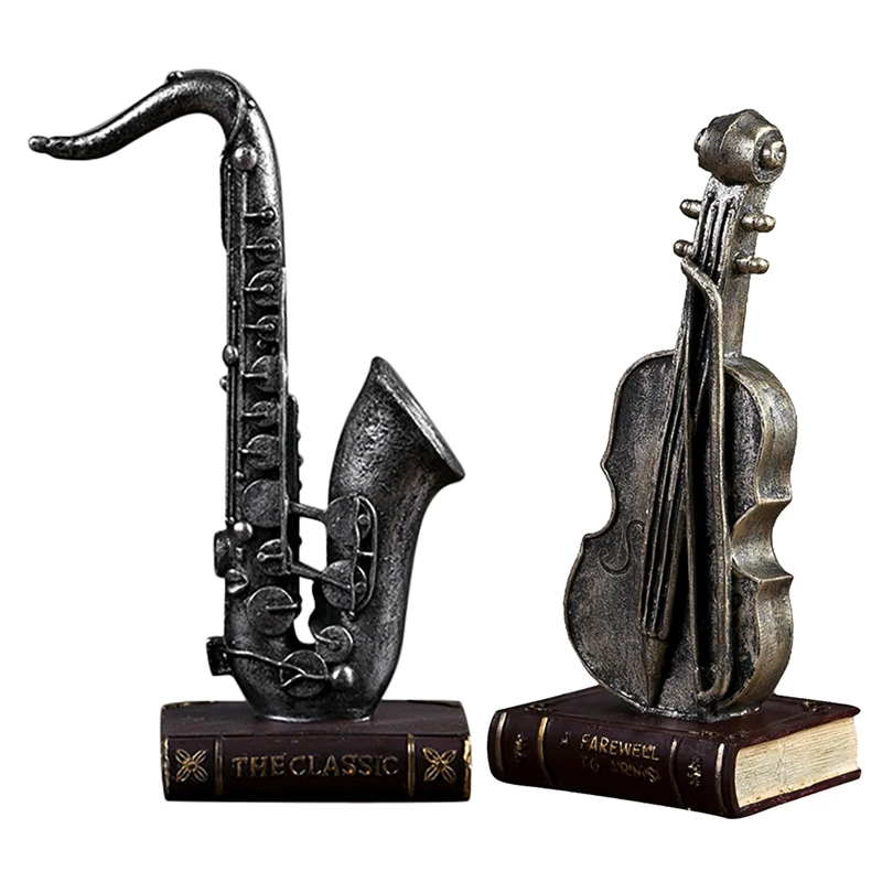 

AT35 Retro Classic Musical Instruments Decoration Violin Saxophone Sculpture Decor Living Room Home Resin Crafts