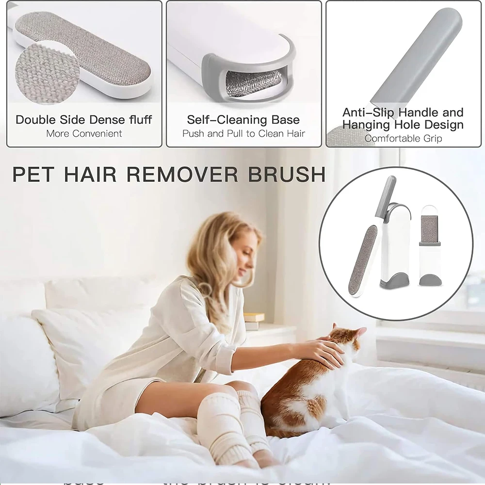 Lint Brush with Self-Cleaning Base Set Pet Hair Remover Brush Portable Dog & Cat Hair Remover Clothes Sofa Car Seat Cleaning