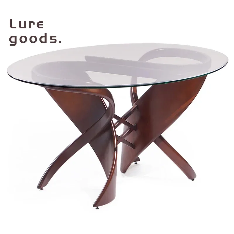 AAModern Simple Solid Wood Dining Table Casual Oval Table Living Room Villa Special-shaped Tempered Glass Rhombus